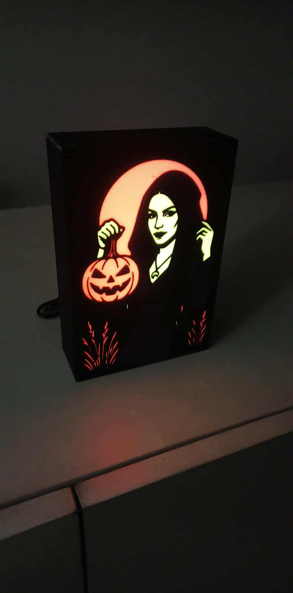 Pumpkin Witch LED light box – custom 3D printed – Lit Layer Creations